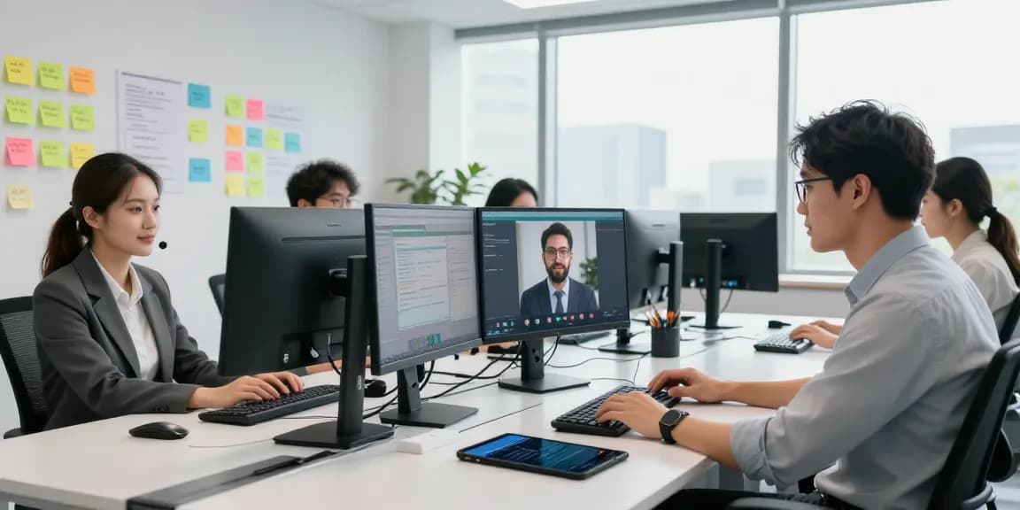 What is the best IT support company in London? Collaborative IT support team engaged in troubleshooting technology issues in a modern office.