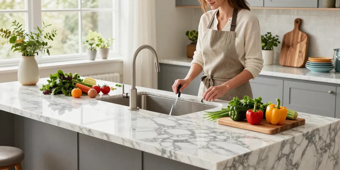 Quartz kitchen countertops Hamilton showcased in a modern kitchen with fresh ingredients and inviting décor.