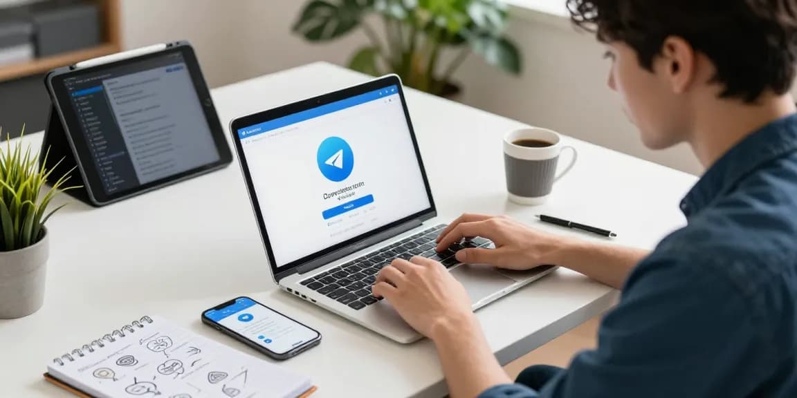 Experience the Telegram download process in a modern workspace.