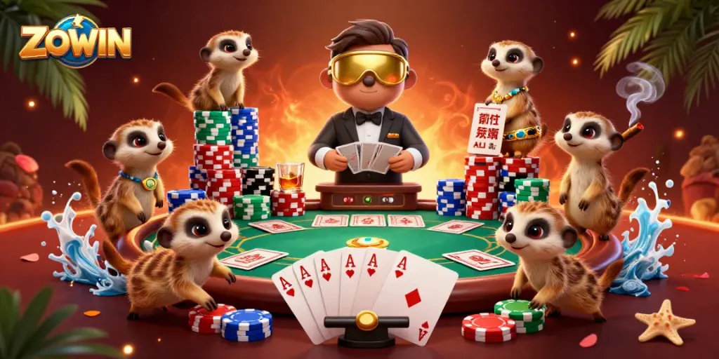 Engage in thrilling gaming experiences at ZOWIN casino featuring playful meerkats.