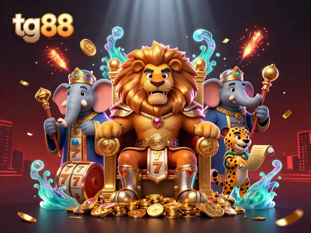 Win big at tg 88 with this vibrant casino illustration featuring royal characters and dynamic game elements.