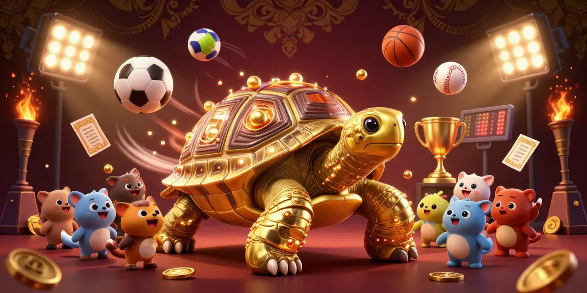 IWIN competitive gaming scene with lively tortoise pinball machine and vibrant sports elements.