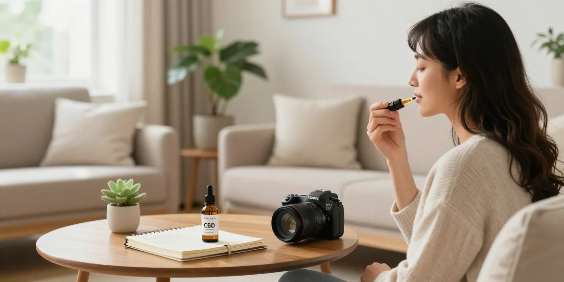 Ministry of Cannabis CBD oil tincture used in a serene wellness routine, surrounded by natural elements and cozy atmosphere.