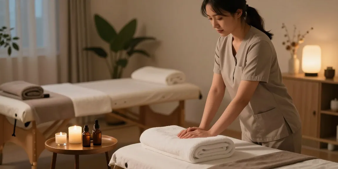 용인출장마사지 session preparation with a therapist creating a calming home environment.
