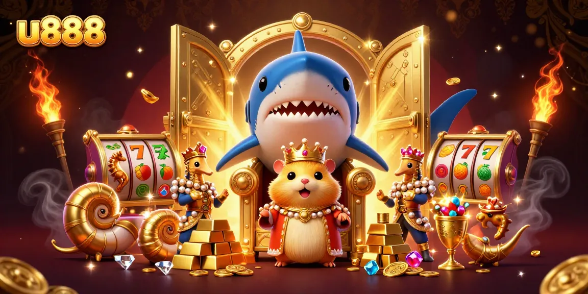 Experience the thrill of u888 online gaming with a dynamic scene of a hamster king and treasure.