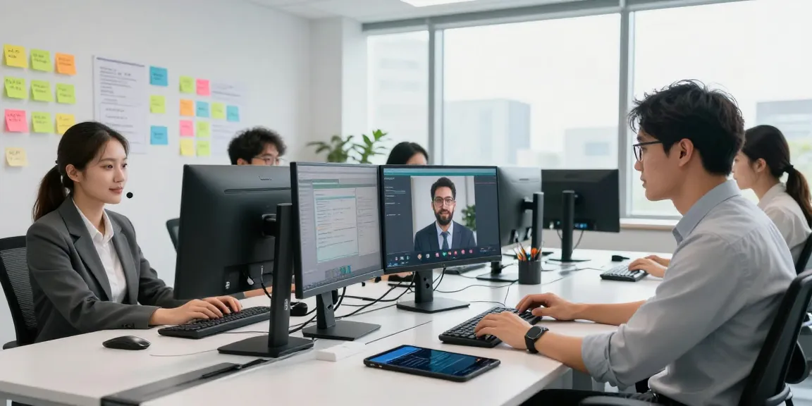 What is the best IT support company in London? Collaborative IT support team engaged in troubleshooting technology issues in a modern office.