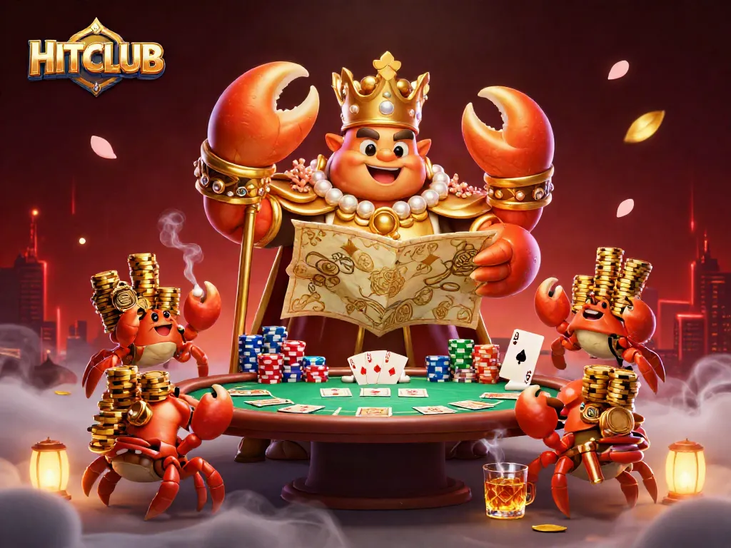 Engage in thrilling gameplay with HITCLUB, featuring a golden crab emperor in a casino scene.