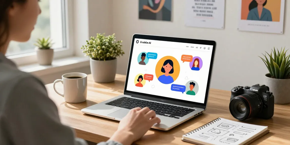 Engaging interaction on Crushon IA virtual chat platform showcasing colorful character avatars and workspace.