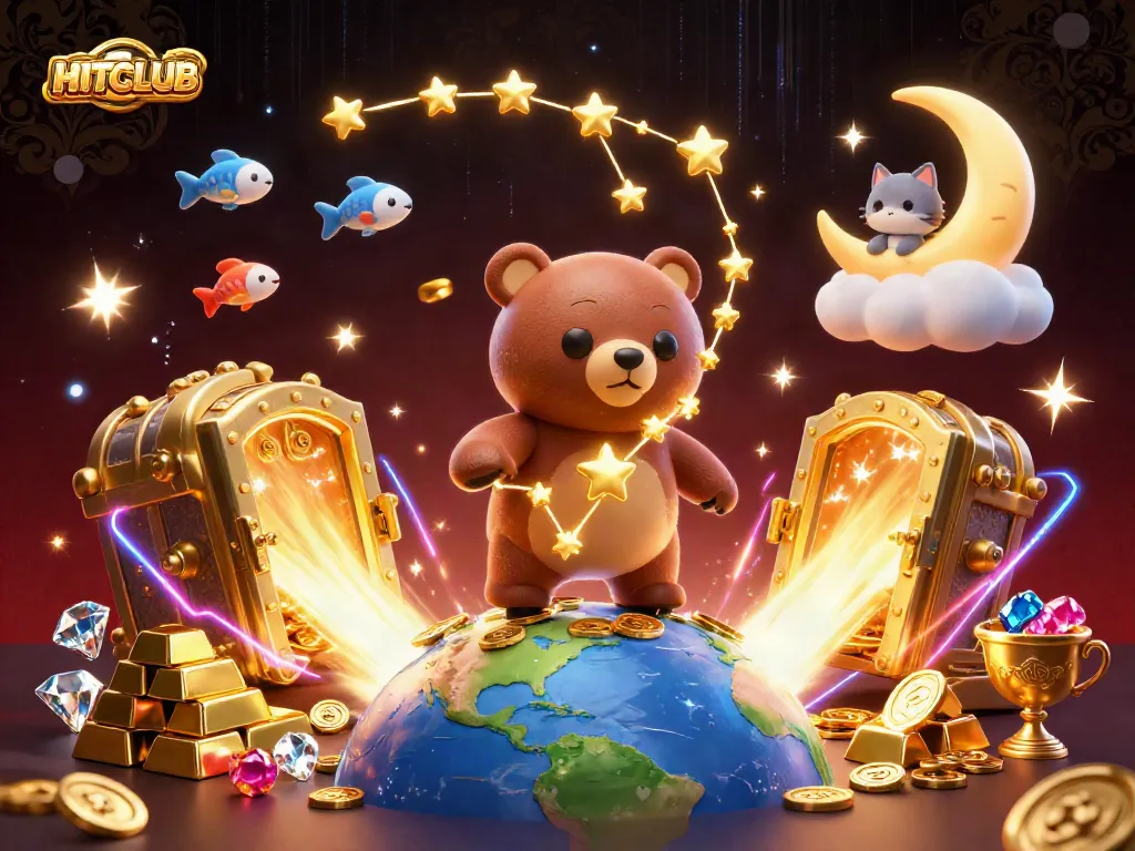 Experience the magic of HITCLUB as the constellation bear scoops coins enhanced by dynamic casino elements.