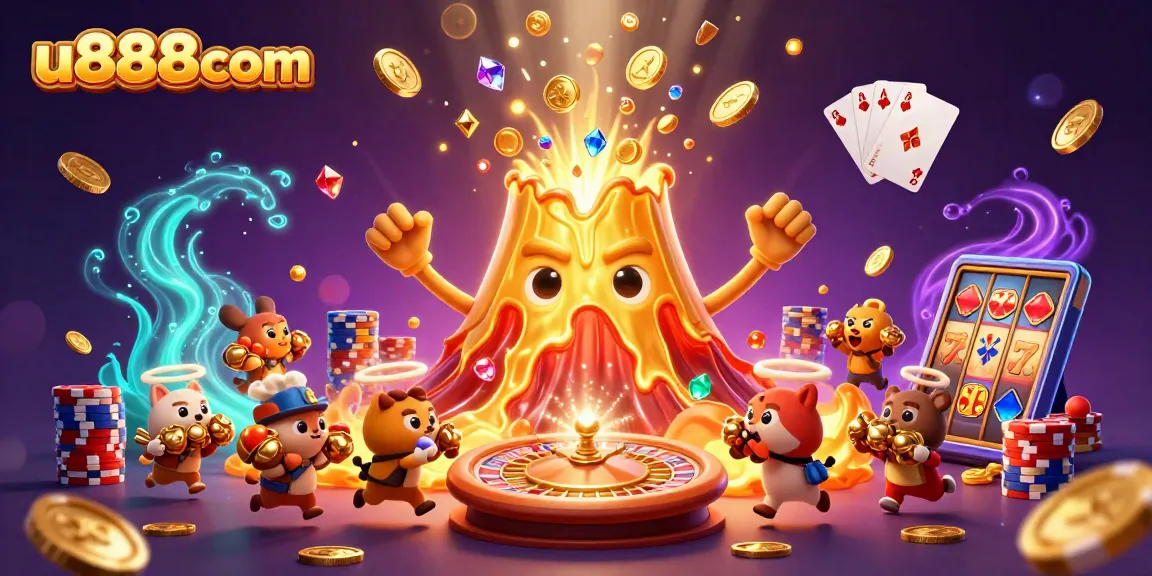 Win big with u888com while witnessing a triumphant golden volcano erupting with treasures and games.