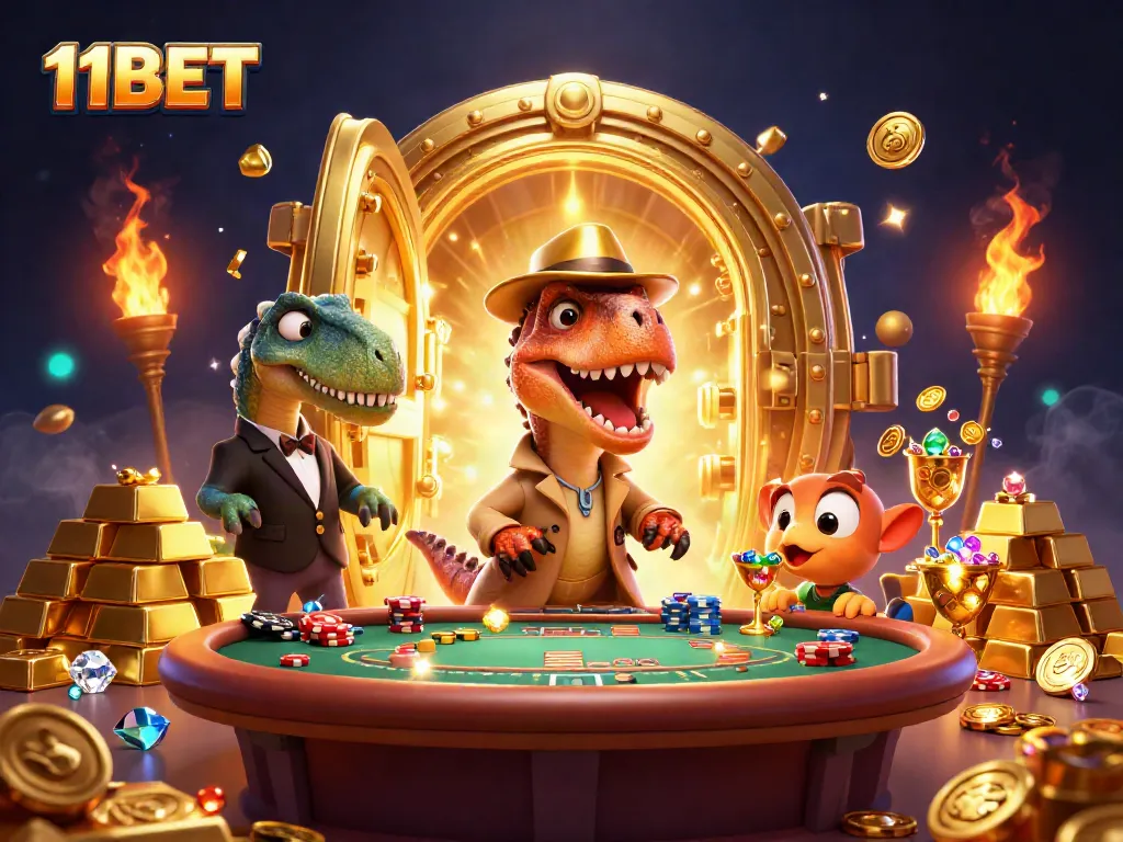 Experience exciting gameplay at 11BET with a vibrant scene of casino characters and dynamic elements.
