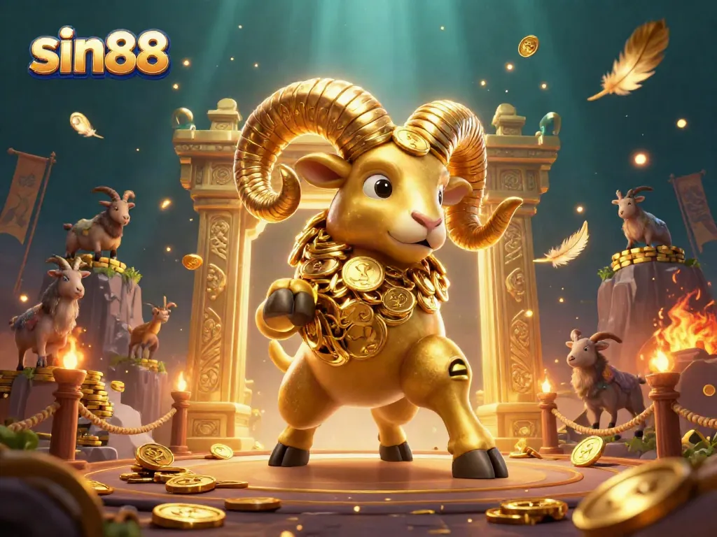 Join the action at sin88 with the powerful ram symbolizing success surrounded by dynamic gaming elements.