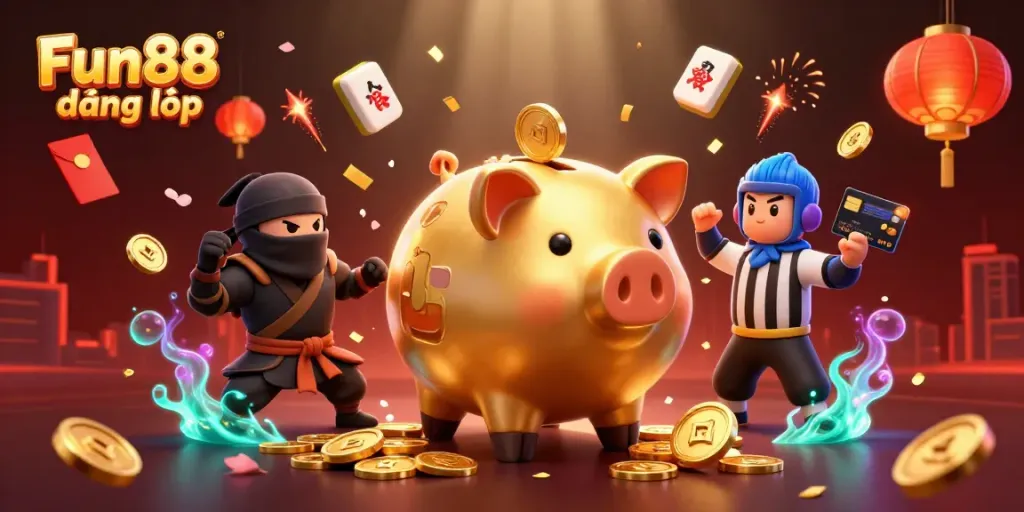 Experience Fun88 đăng nhập with a dynamic scene featuring characters engaging in vibrant casino fun.