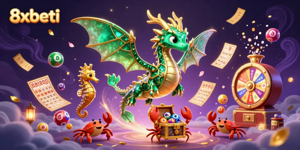 Engaging 8xbeti online casino scene showcasing vibrant lottery games and whimsical characters.