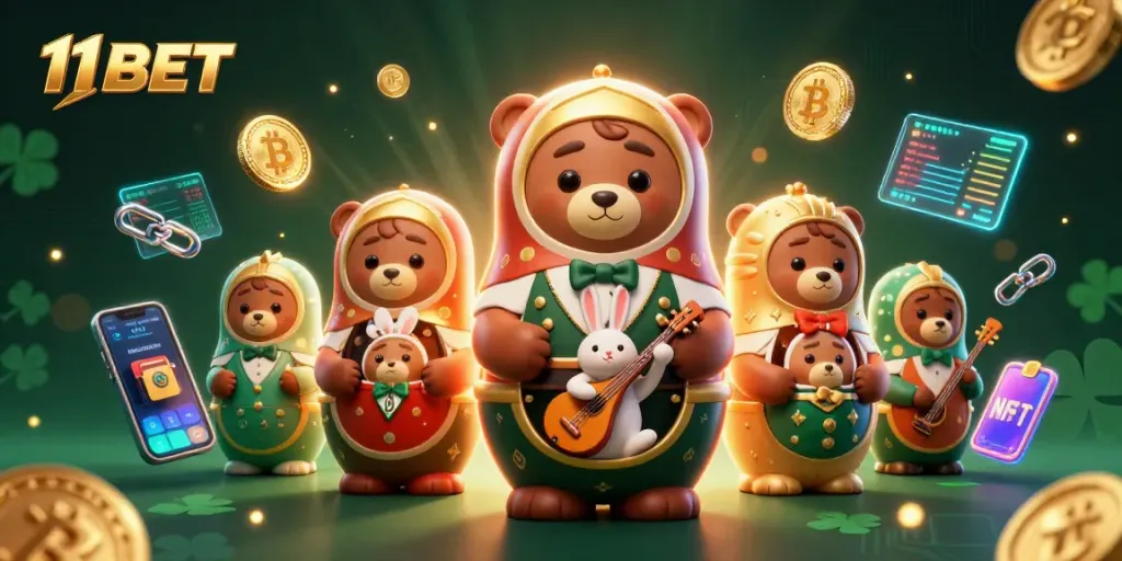 Engage with the vibrant world of 11BET featuring dynamic casino elements and characters.