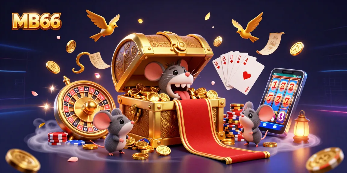 Engage in thrilling thrills with MB66 as adventurer mice chase treasures amidst vibrant casino elements.