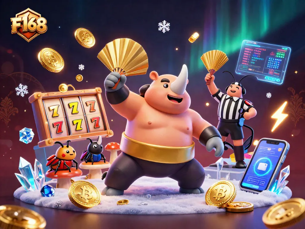 Experience the thrilling F168 casino world with a stunning cartoon scene of gaming action.