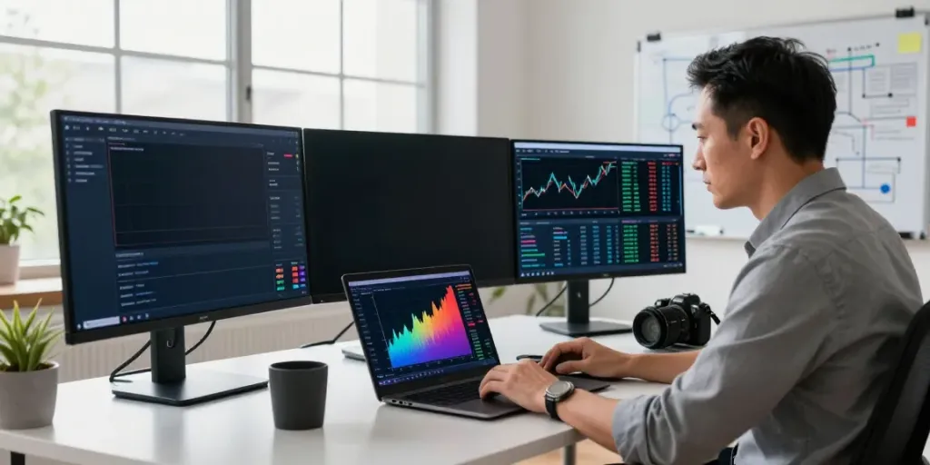 Trader using advanced AI-powered tools in a modern trading environment at slatecapivex.ca