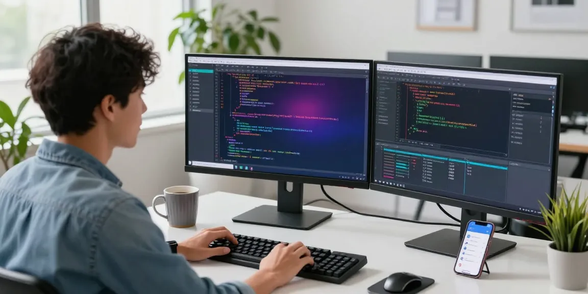 快连 VPN software development scene with a developer coding in a modern office.
