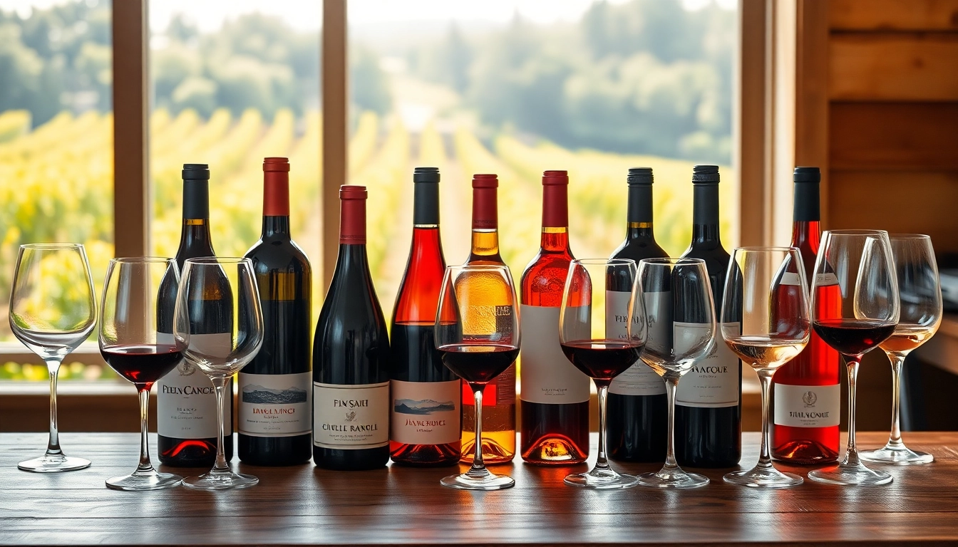 Experience premium wine delivery Toronto with elegantly arranged bottles and glasses in a warm setting.