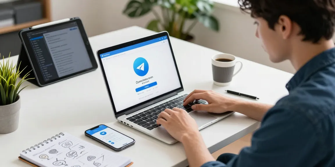 Experience the Telegram download process in a modern workspace.