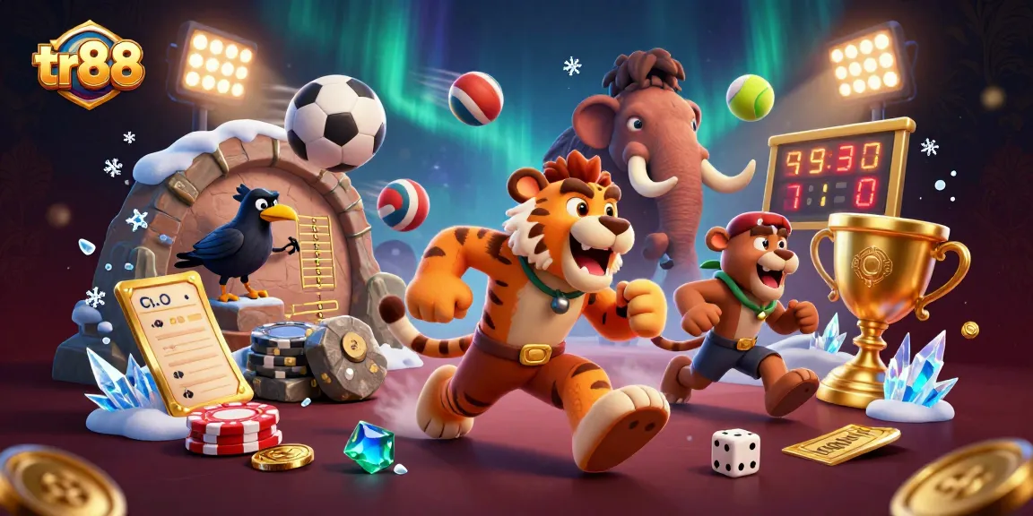 Experience thrilling gameplay at tr88 with a lively prehistoric casino scene filled with action and excitement.