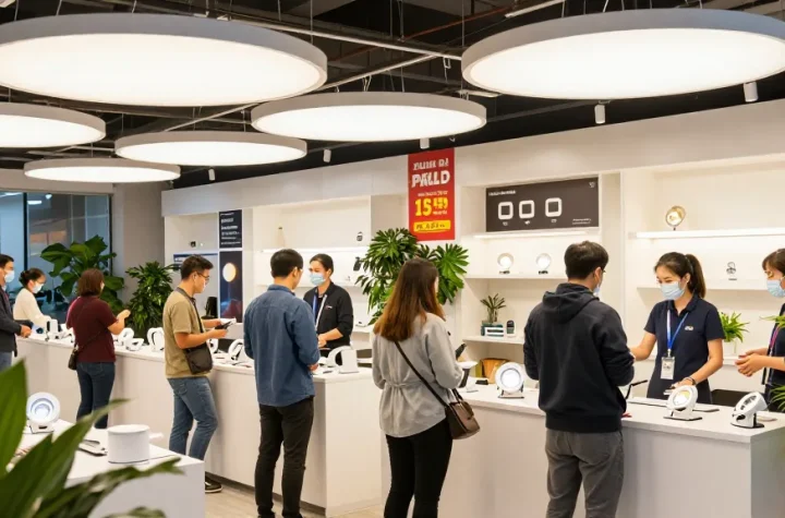 Interacțiune clienți în showroom cu spoturi led de calitate
