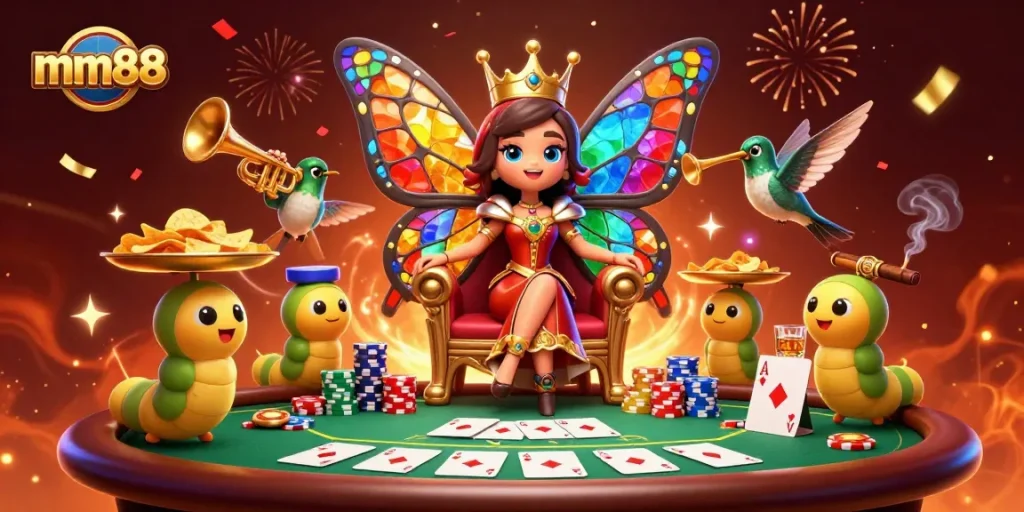 Experience thrilling gaming excitement with mm88's vibrant casino atmosphere and enchanting characters.